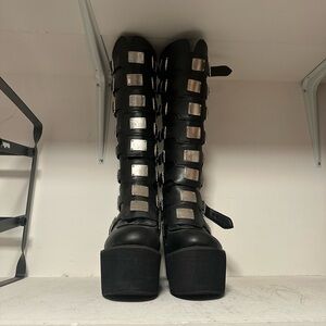 Black Platform Buckle Boots